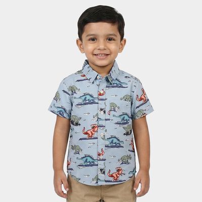 Boys' Light Blue Cotton Regular Fit Casual Shirt