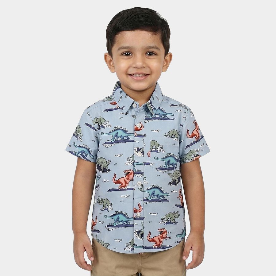 Boys' Light Blue Cotton Regular Fit Casual Shirt, हल्का नीला, large