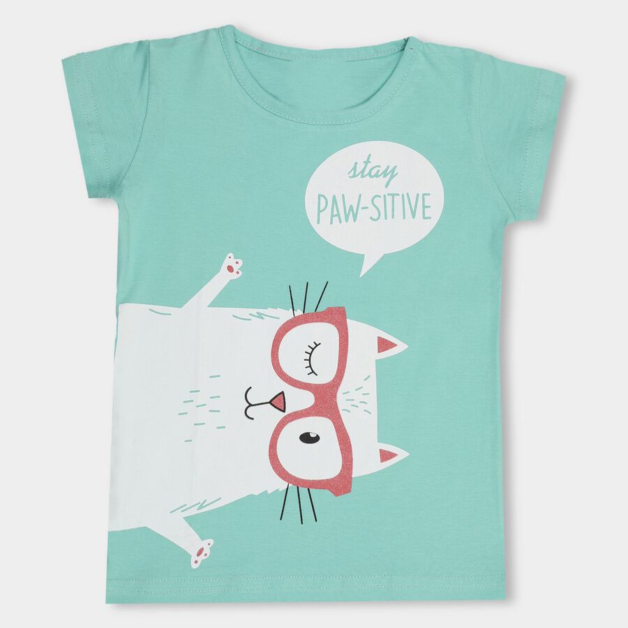 Girls' 100% Cotton T-Shirt, हल्का हरा, large