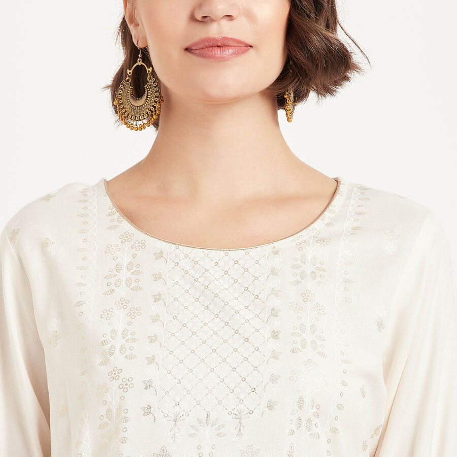 Solid 3/4Th Sleeves Kurta, Off White, large image number null