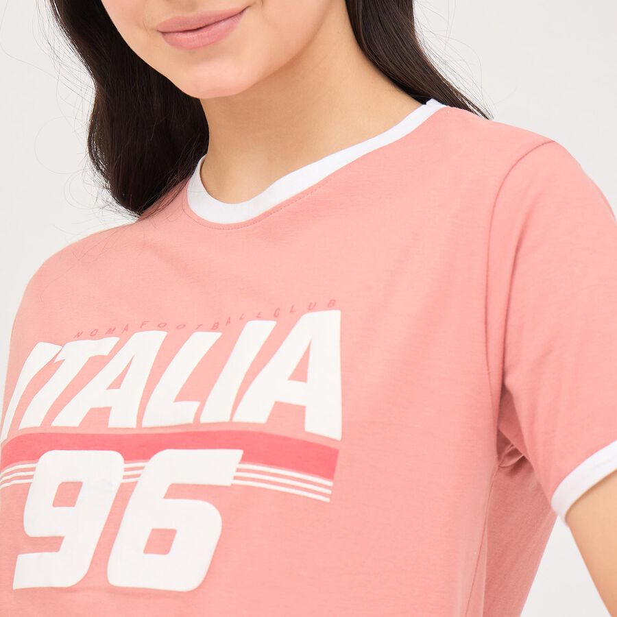 Women's Soft Pink Cotton Round Neck T-Shirt, Pink, large image number null