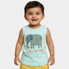Infants' Light Blue Cotton Round Neck Casual Sleeveless Vest, Aqua, small
