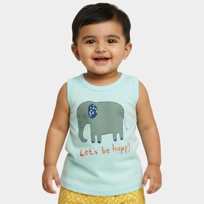 Infants' Light Blue Cotton Round Neck Casual Sleeveless Vest