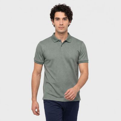 Men Olive Green Cotton Polo Neck Polo T-Shirt