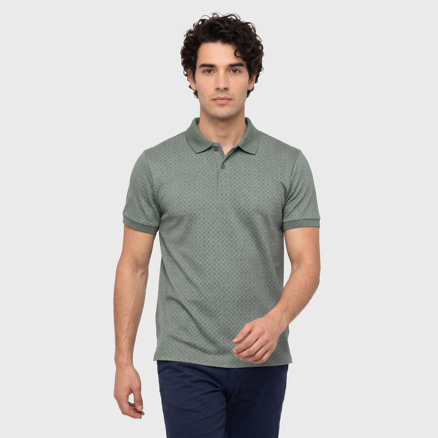 Men Olive Green Cotton Polo Neck Polo T-Shirt, Light Green, large