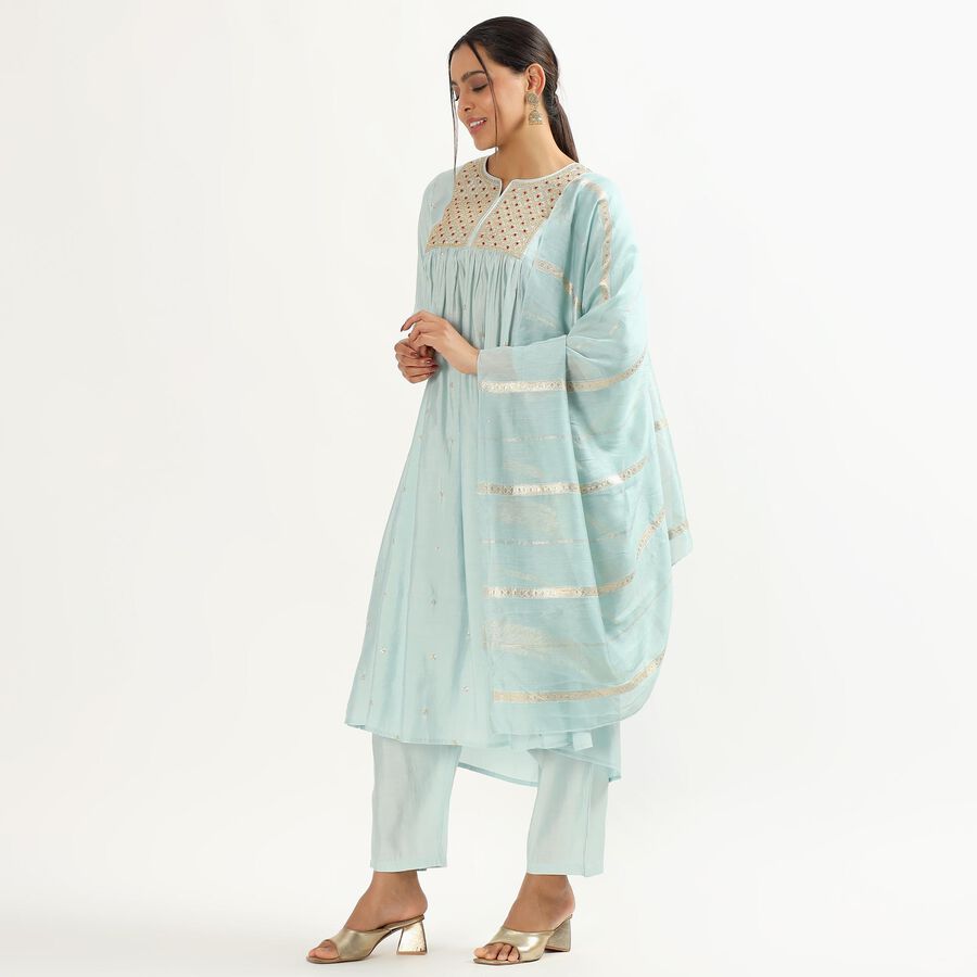 Women's Light Powder Blue Embroidered Ethnic Set, Light Blue, large
