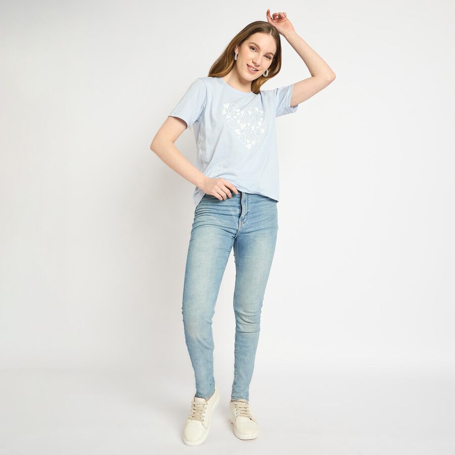 Ladies' Round Neck T-Shirt , हल्का नीला, large