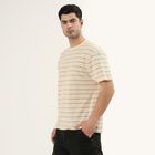 Men's Off-White Round Neck Casual Striped T-Shirt, Off White, small