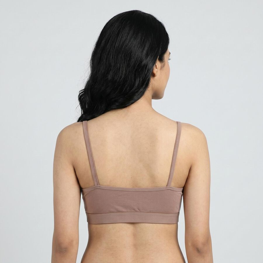 Women's Brown Cotton Blend Minimalist Bra, Brown, large