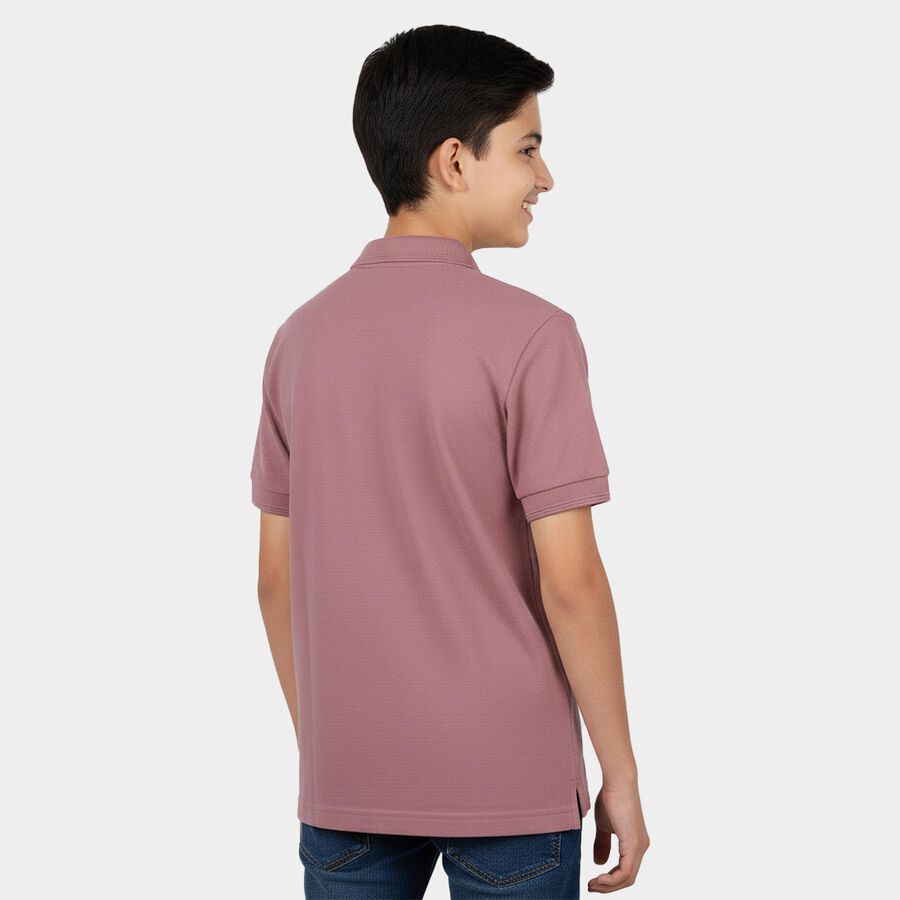 Boys Pink Round Neck Casual T-Shirt, Pink, large