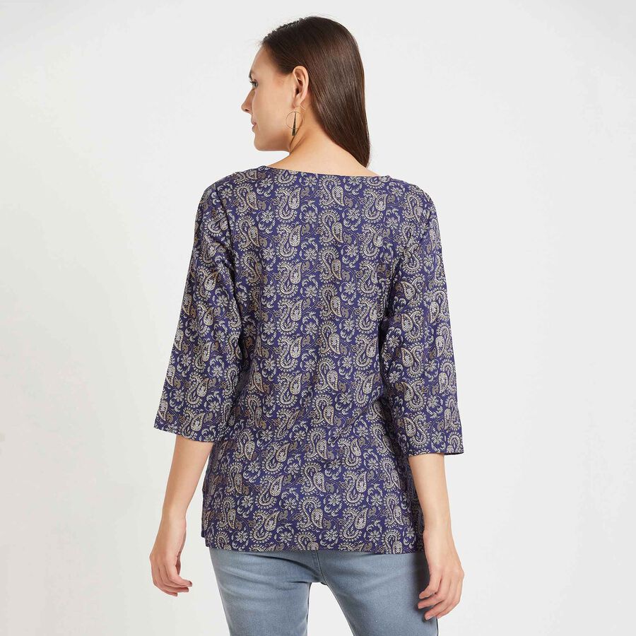 3/4Th Sleeves Straight Kurti, Navy Blue, large image number null