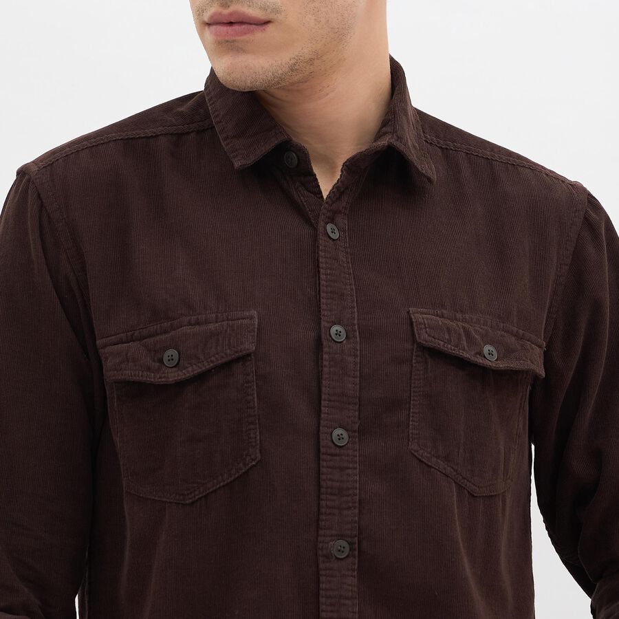 Men's 100% Cotton Casual Shirt, Brown, large