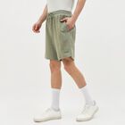Men's Muted Olive Green Textured Elastic Waist Bermuda Shorts, Light Green, small