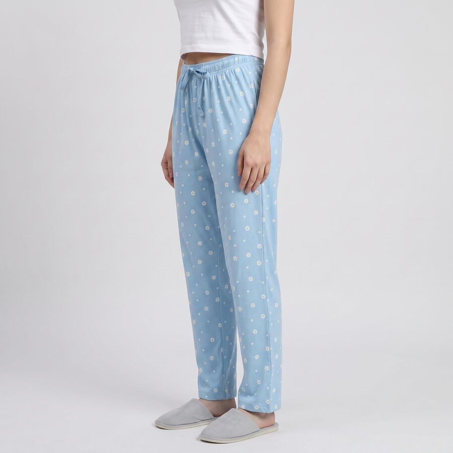 Women's Light Blue Straight Fit Floral Cotton Blend Pyjama, Light Blue, large