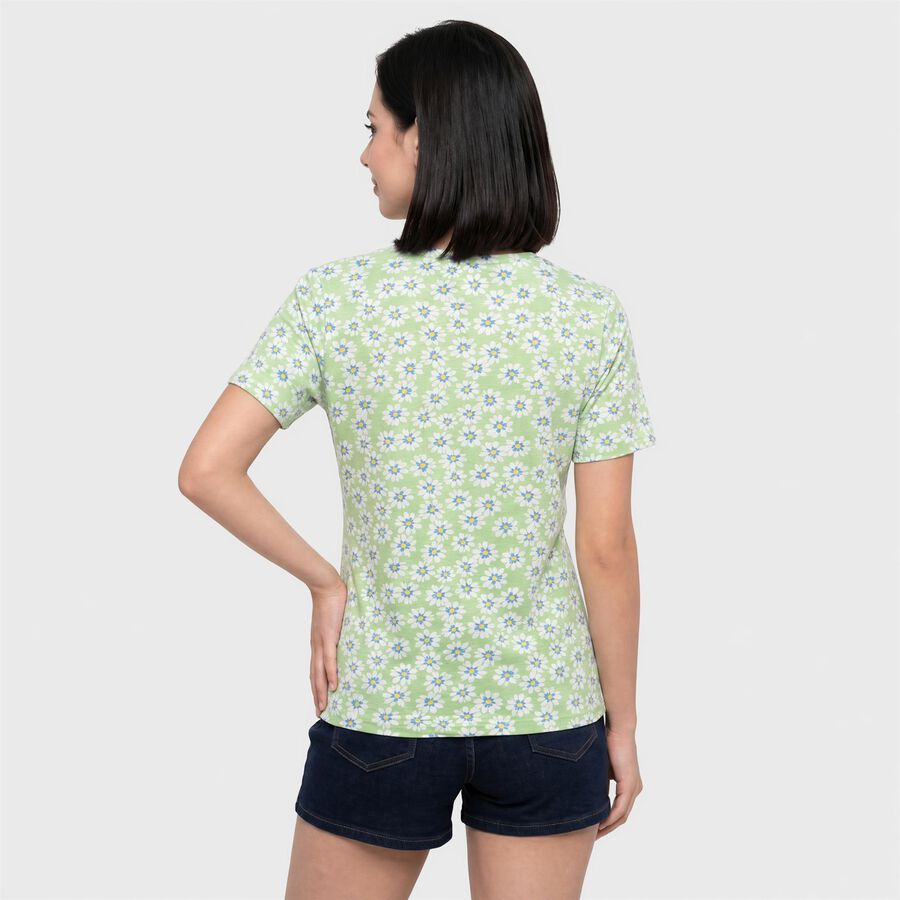 Women Green Round Neck Regular T-Shirt, Light Green, large