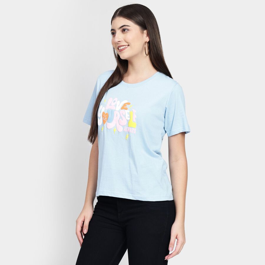 Ladies' Cotton Round Neck T-Shirt, Light Blue, large image number null