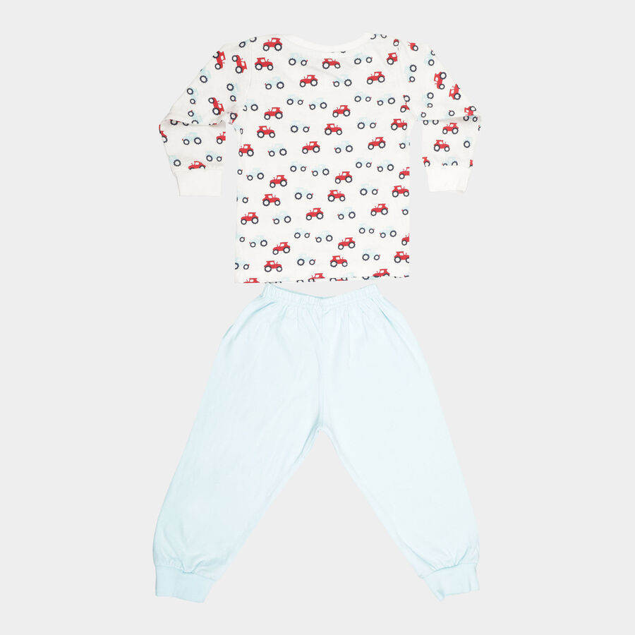 Infants Printed Cotton Baba Suit, Aqua, large image number null