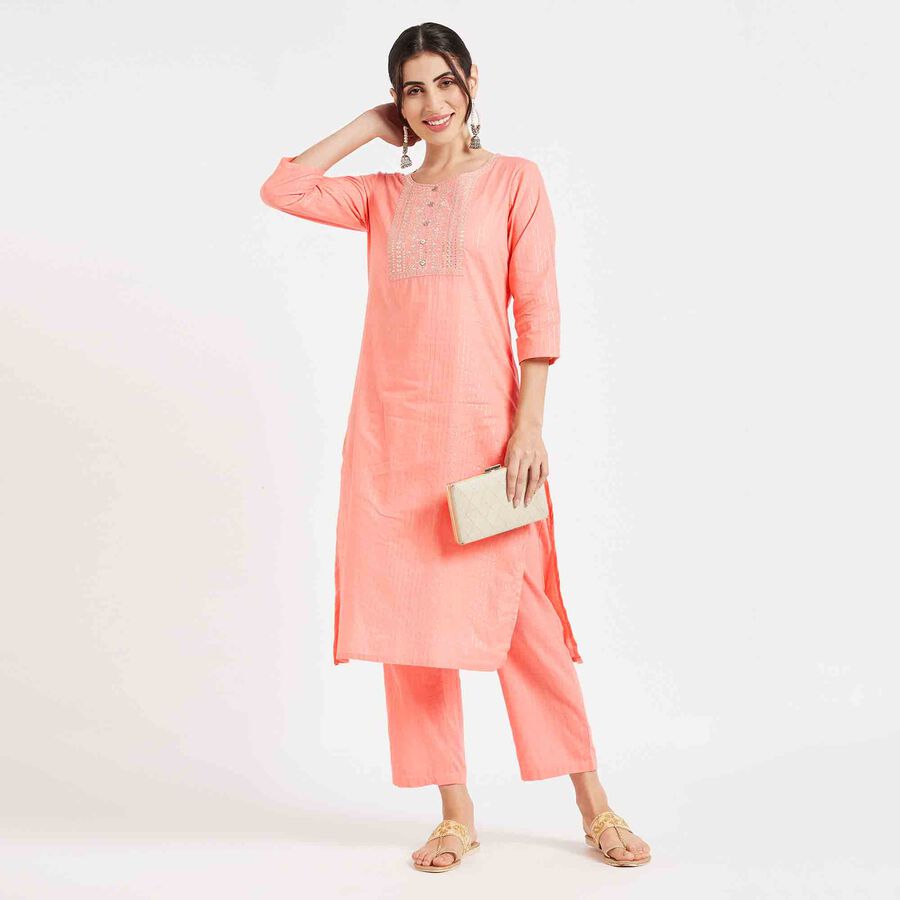 Embroidered Kurta, Peach, large image number null