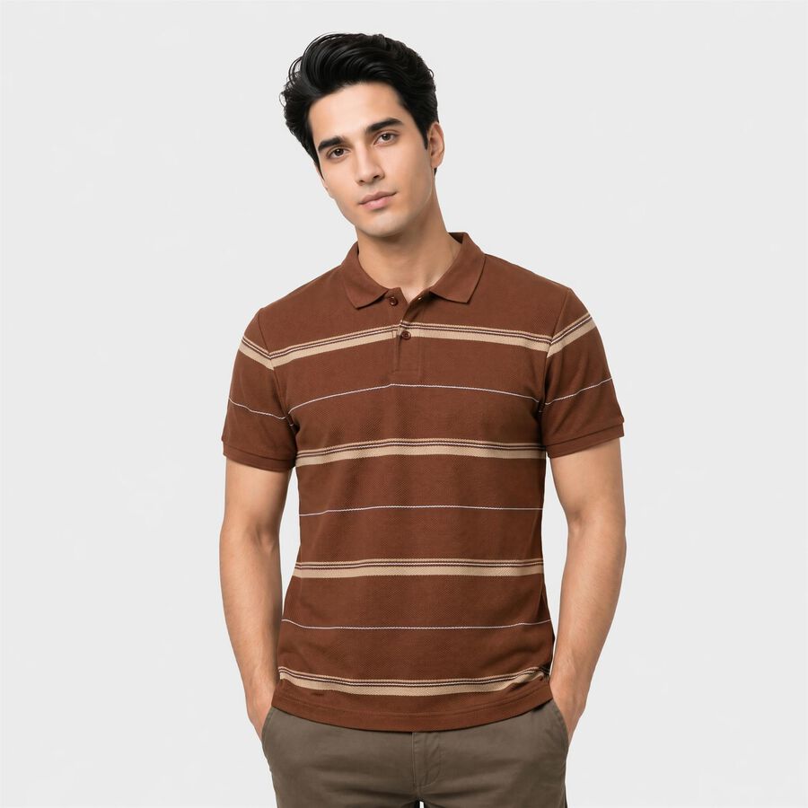 Men's Brown Polo Neck Solid Polo T-Shirt, भूरा, large