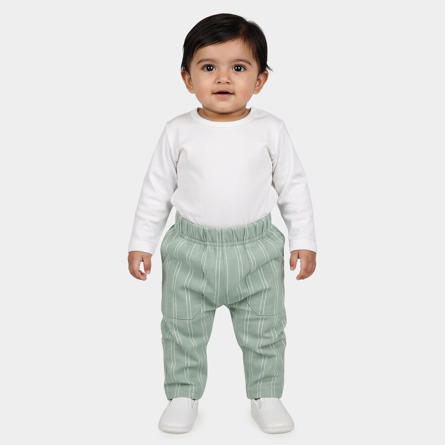 Infants' Mint Green Straight Fit Striped Cotton Pyjama, हल्का हरा, large