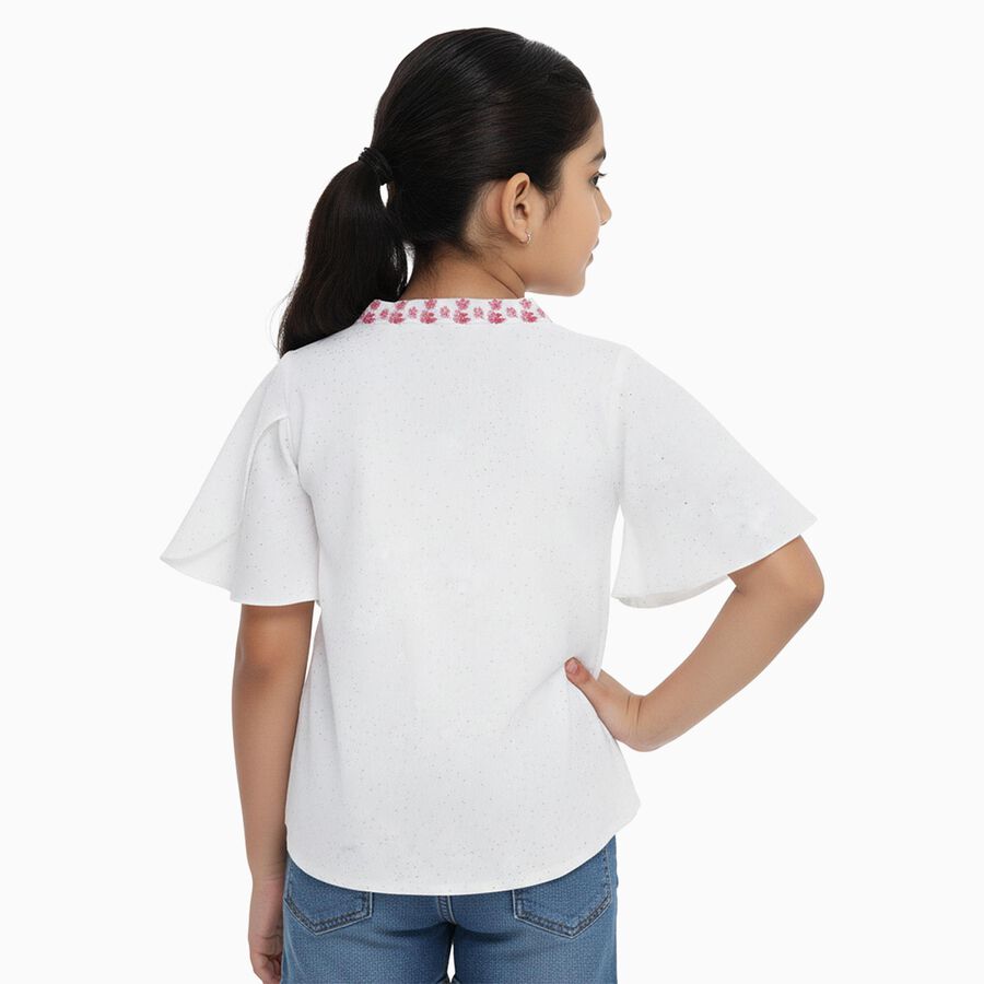 Girls' White Round Neck Casual T-Shirt, सफ़ेद, large