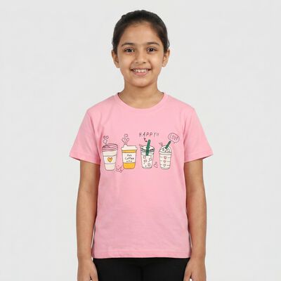 Girls Pink Round Neck Regular T-Shirt