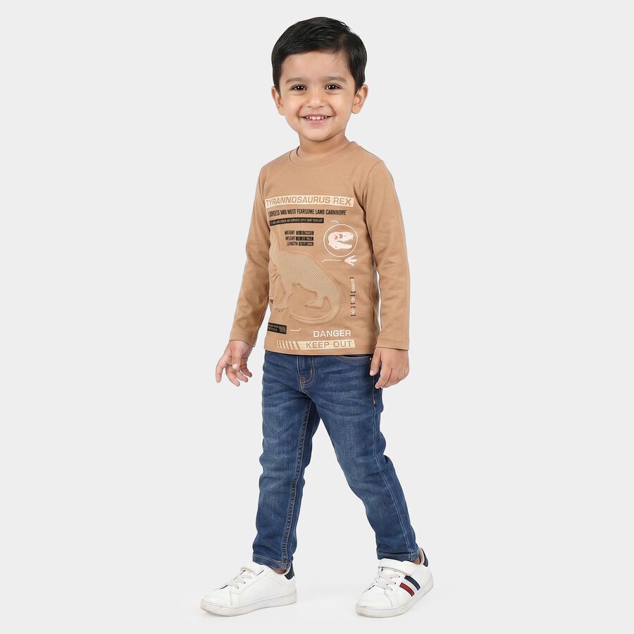 Boys Brown Crew Neck Regular Boys T-Shirt, Brown, large