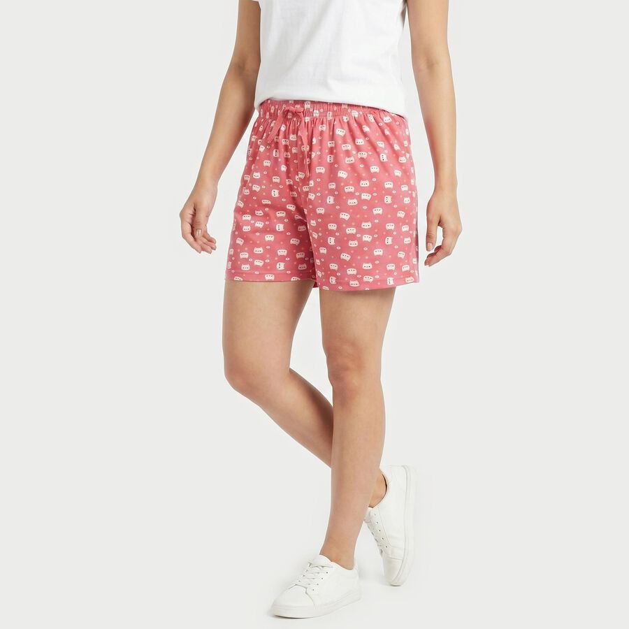 Women's Pink Regular Fit Printed Lounge Shorts, गुलाबी, large