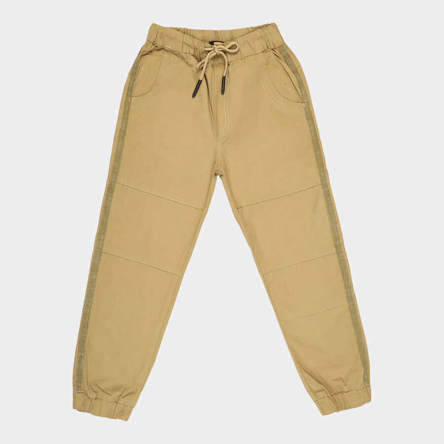 Boys Cotton Solid Joggers, Khaki, large image number null