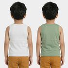Boys Green Cotton Round Neck Sleeveless Vest, Light Green, small