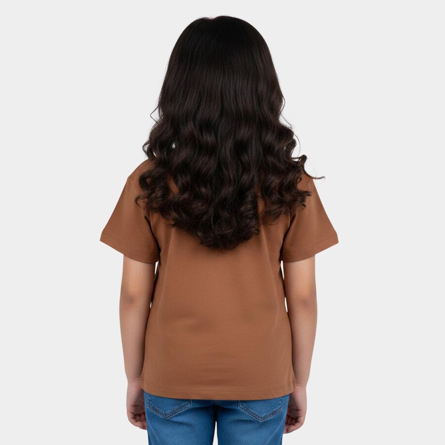 Girls Brown Cotton Casual T-Shirt, भूरा, large
