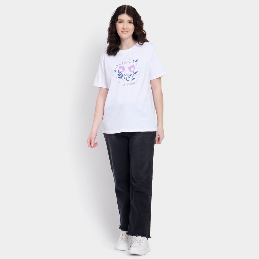 Ladies' 100% Cotton Round Neck T-Shirt , White, large image number null