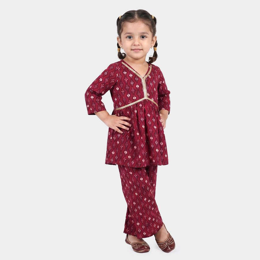 Girls Wine V Neck Co ord Set Fusion Set, Wine, large