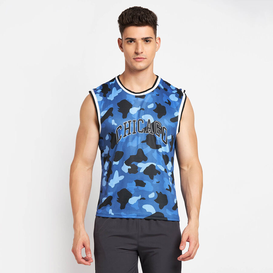 All Over Print Sleeveless T-Shirt, Navy Blue, large image number null