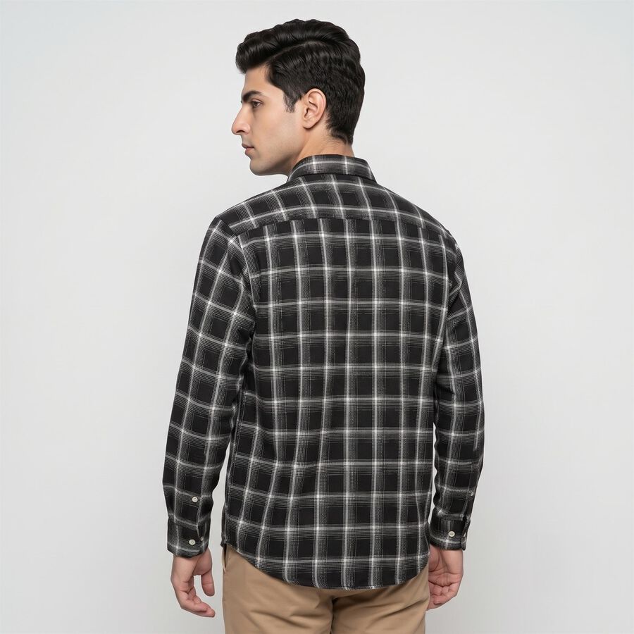 Men's Black Cotton Checked Casual Shirt, Black, large