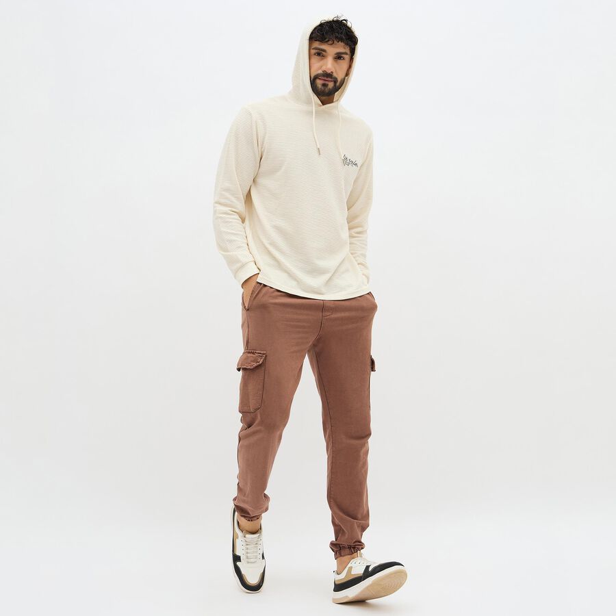 Men's Washed Brown Relaxed Fit Cargo Jogger, भूरा, large image number null