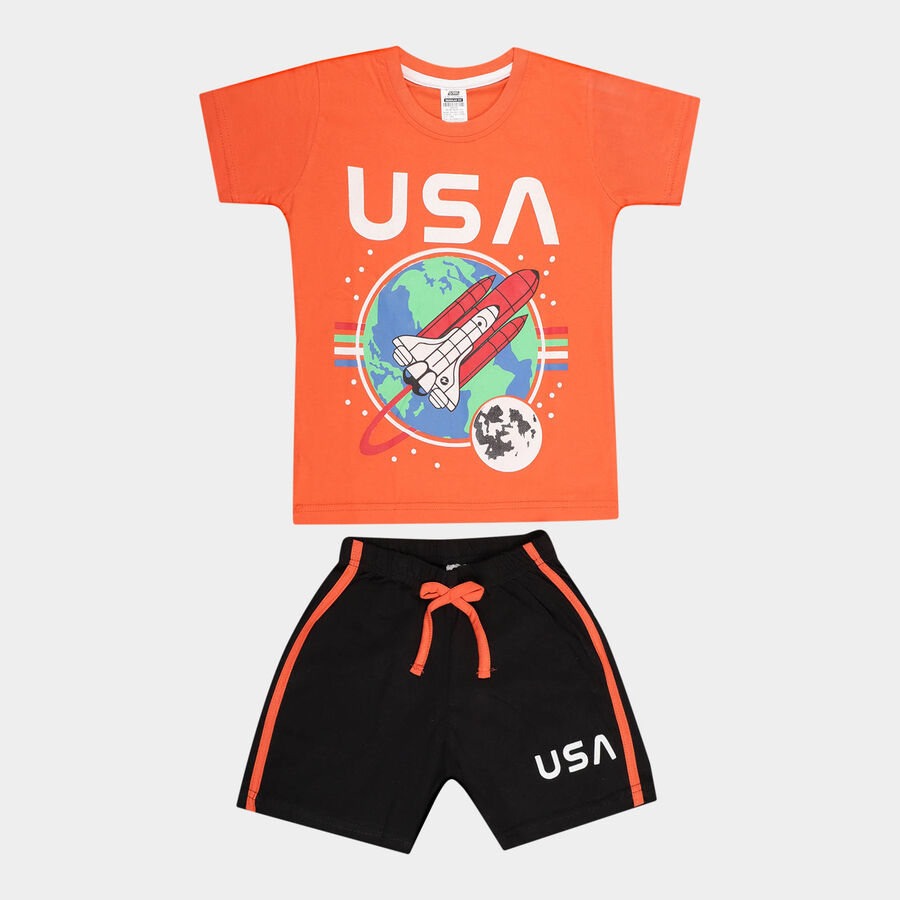 Boys Cotton Baba Suit, Orange, large image number null