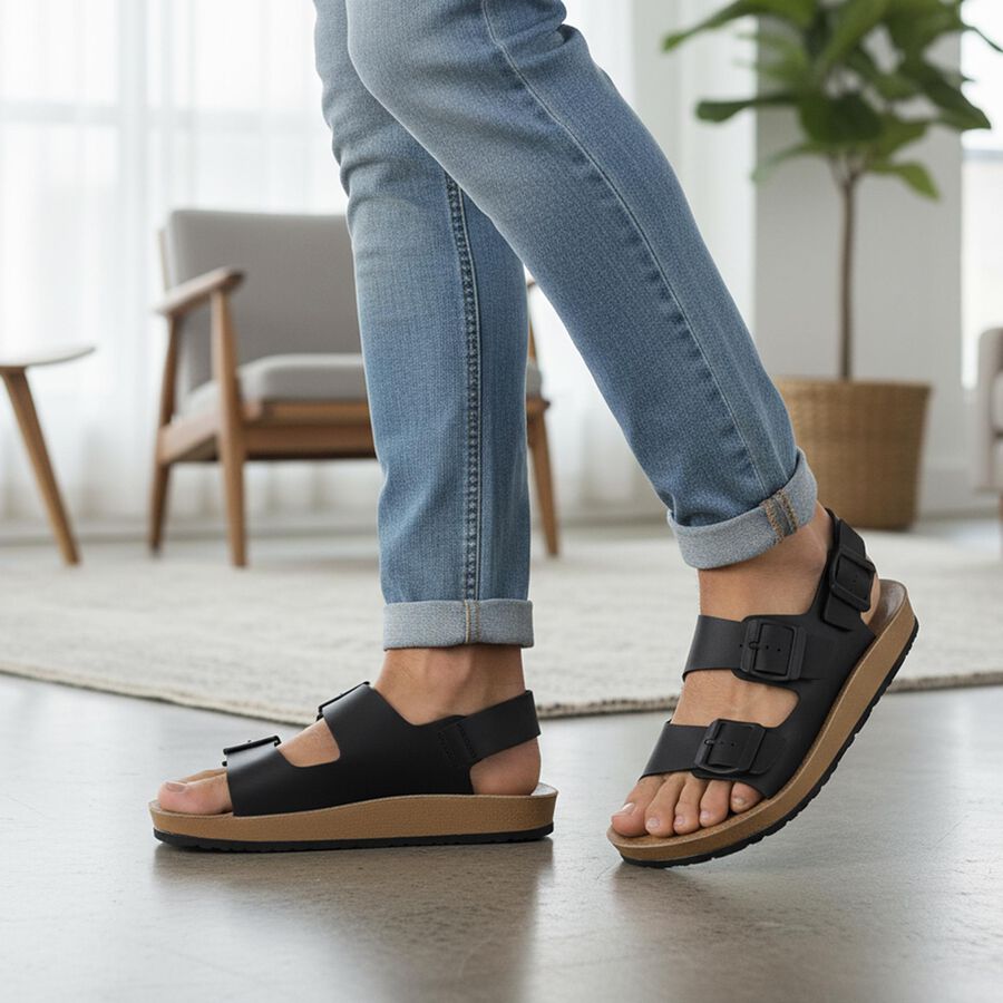 Men's Sandal, काला, large