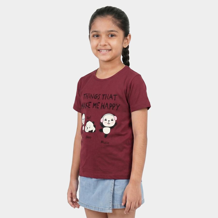 Girls Purple Round Neck Regular T-Shirt, Purple, large