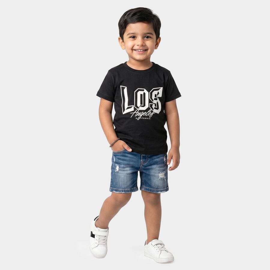 Boys Black Crew Neck Regular Boys T-Shirt, काला, large