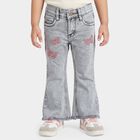 Girls Grey Flared Fit Butterfly Embroidered Jeans, हल्का ग्रे, small