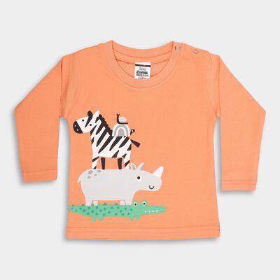 Infants Bright Orange Cotton Round Neck Casual T-Shirt