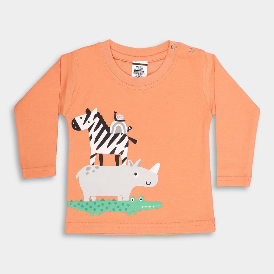 Infants Bright Orange Cotton Round Neck Casual T-Shirt, Orange, large image number null