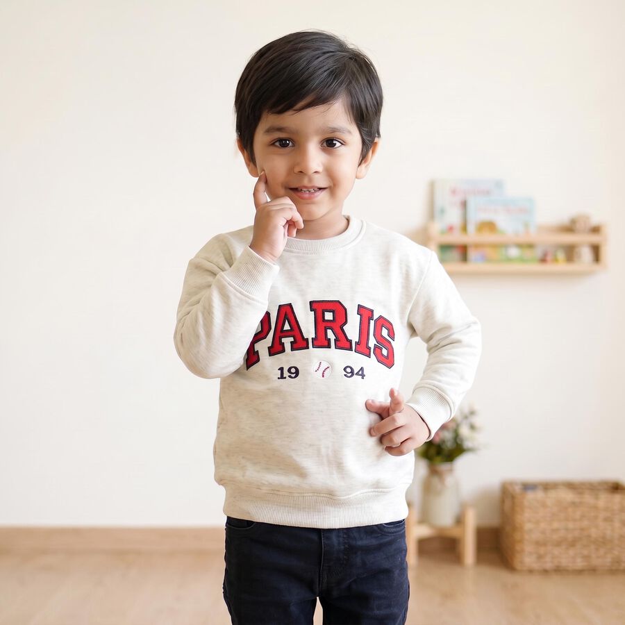 Boys' Grey Round Neck Graphic Pullover Sweatshirt, मिश्रित हल्का ग्रे, large