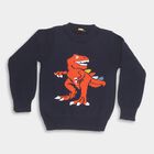 Boys Deep Midnight Navy Blue Crew Neck Graphic Pullover, नेवी ब्लू, small image number null