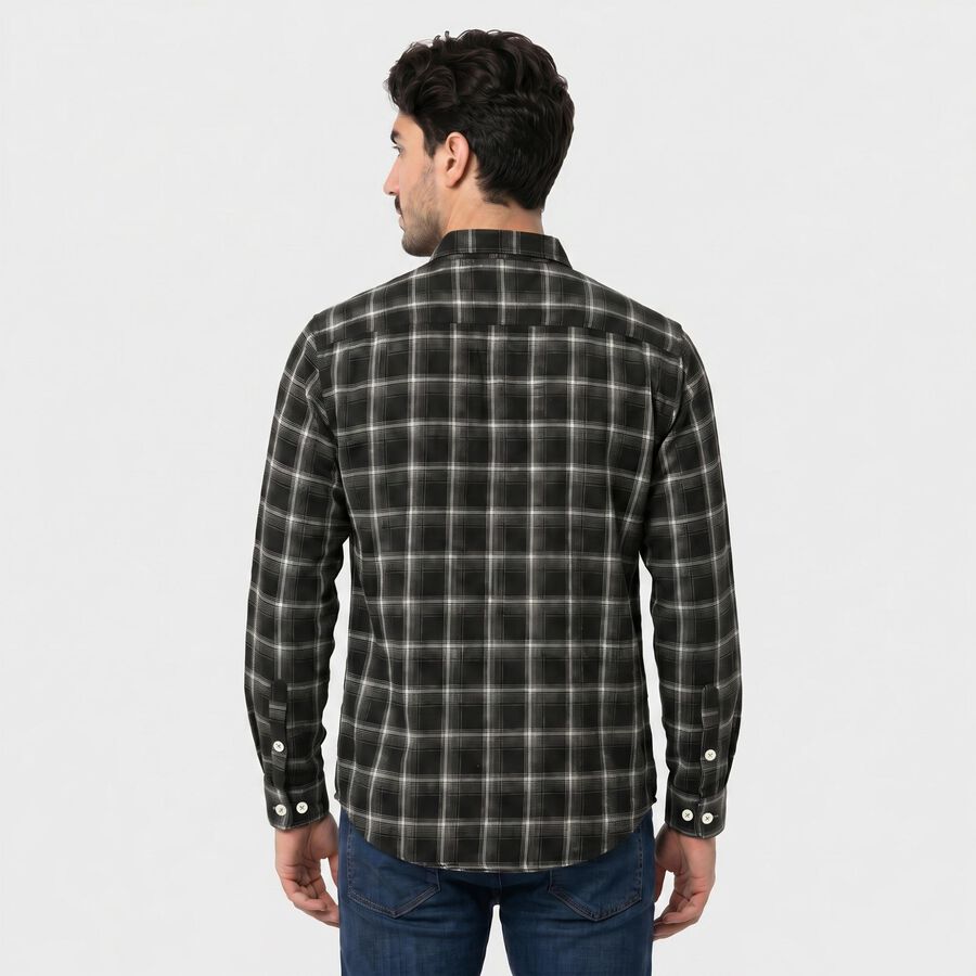 Men's Black Checked Regular Fit Casual Shirt, Black, large