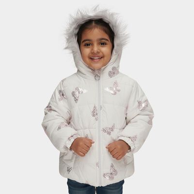 Girls' White Hooded Puffer Jacket