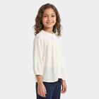 Girls' White Mandarin Neck Regular Blouse, सफ़ेद, small