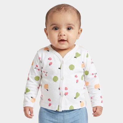 Infants White Cotton V-Neck Regular T-Shirt
