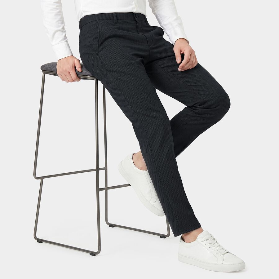 Men's Slim Fit Formal Trousers, गहरा नीला, large